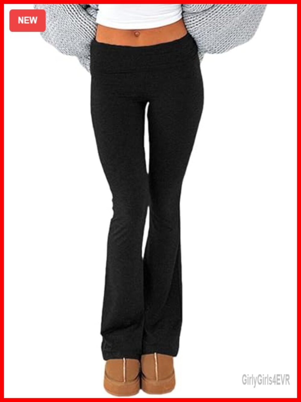 Women Fold Over Flare Leggings Y2k Low Rise Slim Fit Bootcut Pants Yoga